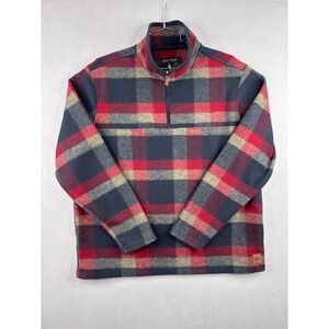 John Wayne Stock & Supply Mens XL Plaid Quarter Zip Fleece Pullover Red Blue 176